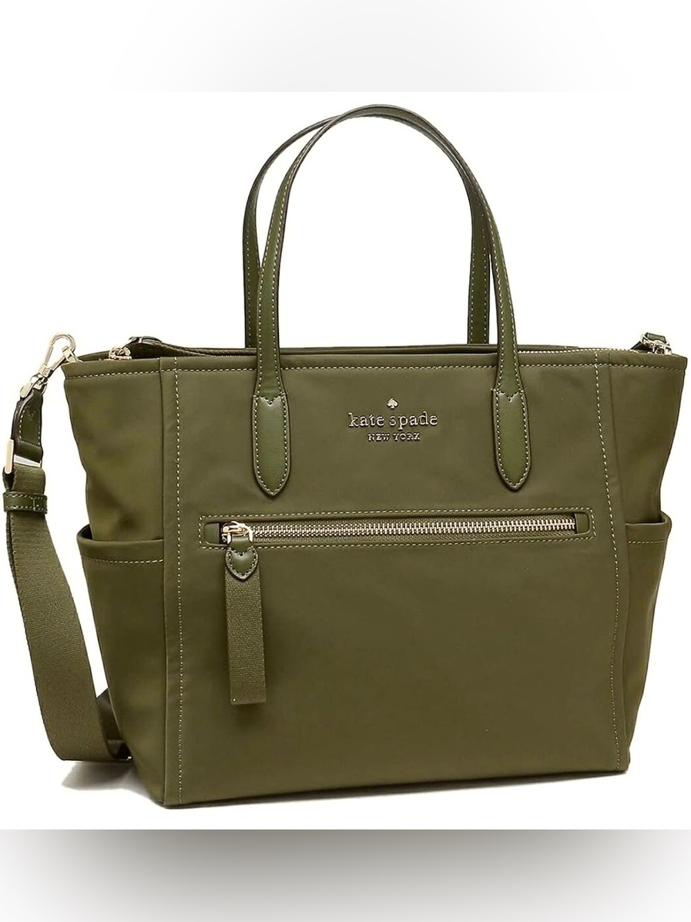 Kate Spade New York Chelsea Nylon Medium Satchel Tote Olive Green EUC